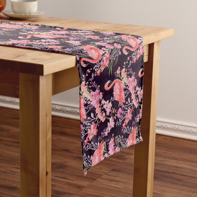 Cute beach pink flamingo pattern table runner (In Situ)
