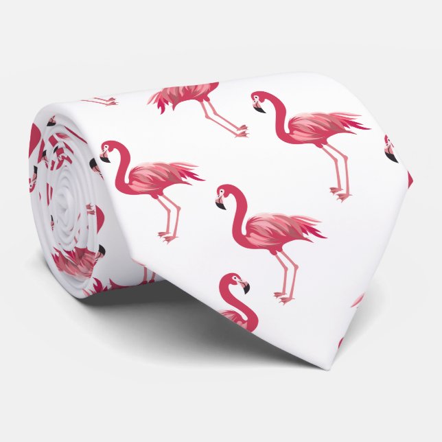 Cute Beach pink flamingo pattern Tie (Rolled)