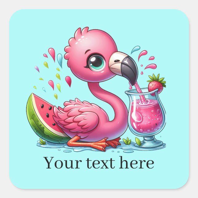 Cute Beach pink flamingo  Square Sticker (Front)