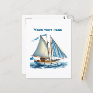Cute beach sailboat add text  postcard