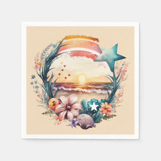 cute beach scene party napkin (Front)