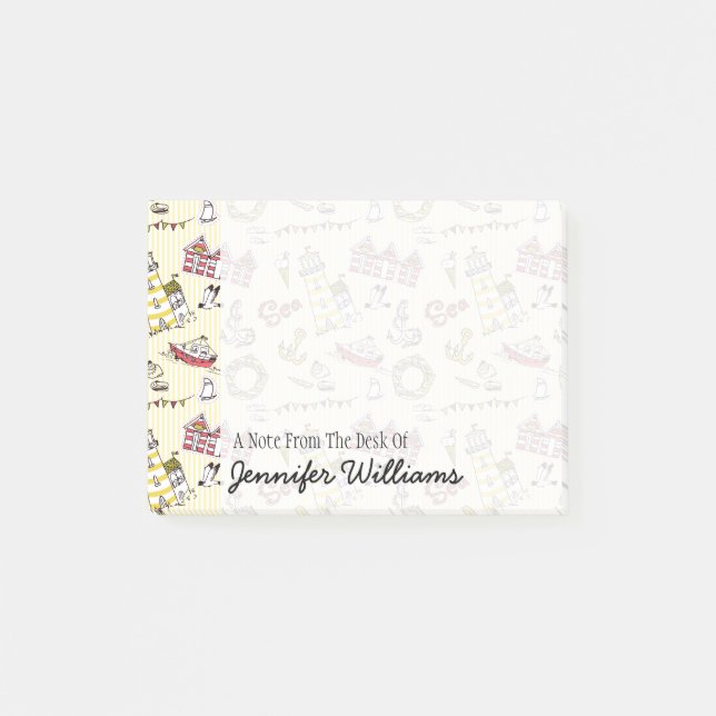 Cute Beach Scene Pattern | Add Your Name Post-it Notes (Front)
