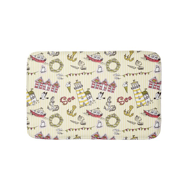 Cute Beach Scene Pattern Bath Mat (Front)