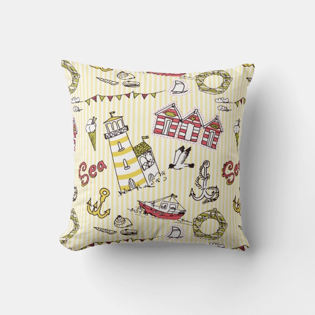 Cute Beach Scene Pattern Cushion (Front)