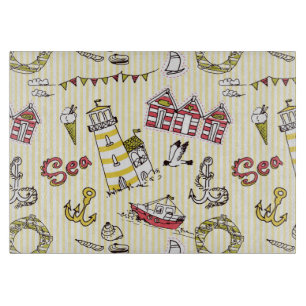 Cute Beach Scene Pattern Cutting Board