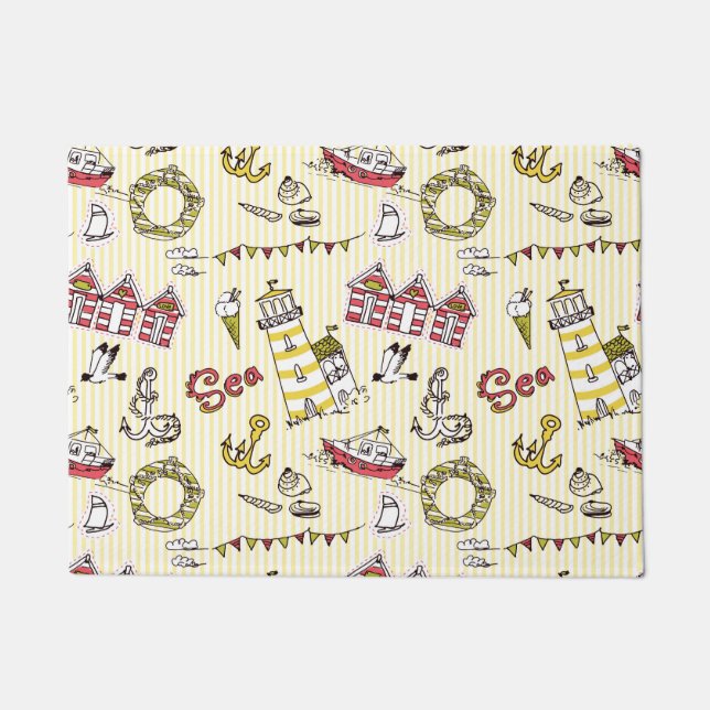 Cute Beach Scene Pattern Doormat (Front)