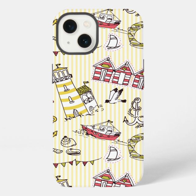 Cute Beach Scene Pattern iPhone Case (Back)
