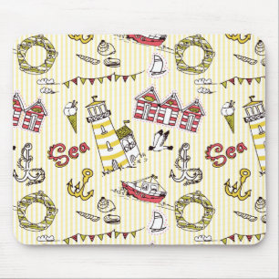 Cute Beach Scene Pattern Mouse Pad