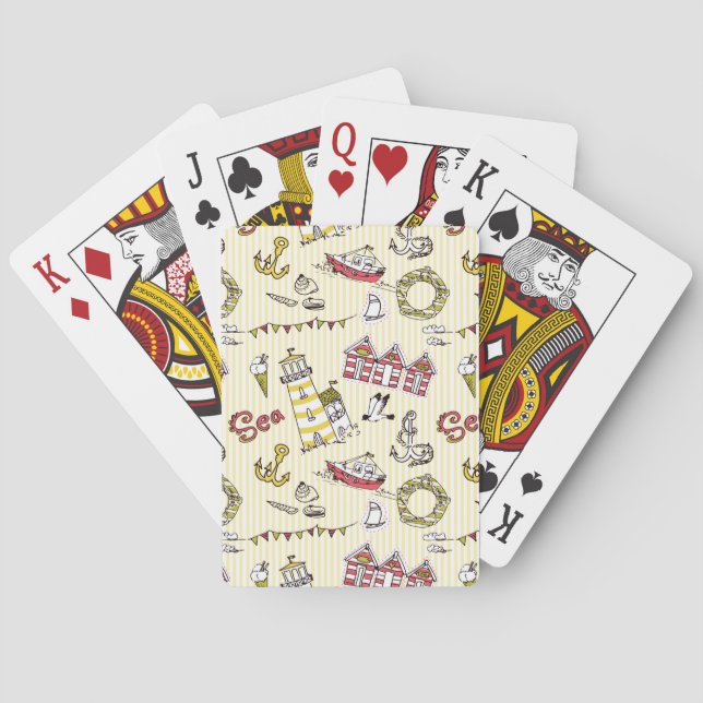Cute Beach Scene Pattern Playing Cards (Back)