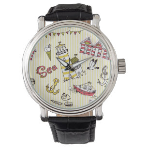 Cute Beach Scene Pattern Watch