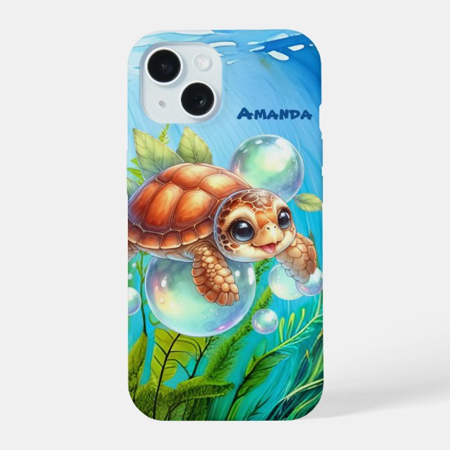 Cute beach sea turtle  iPhone 15 case (Back)