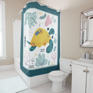 cute beach sea turtle shower curtain