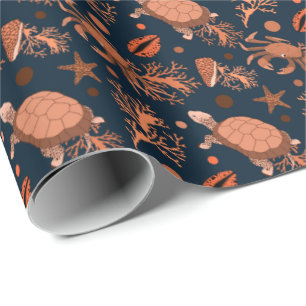 Cute beach sea turtles crabs tiled party wrapping paper