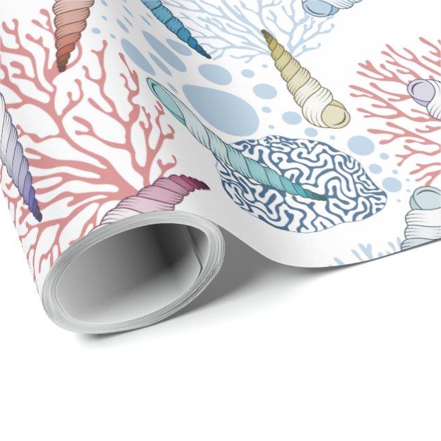 Cute beach seashell coral pattern wrapping paper (Roll Corner)