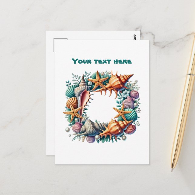 Cute beach seashell wreath customisable  postcard (Front/Back In Situ)
