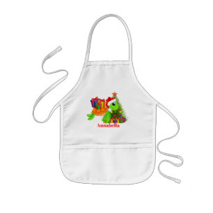 Cute beach seaturtle and seaweed tree add name kids apron
