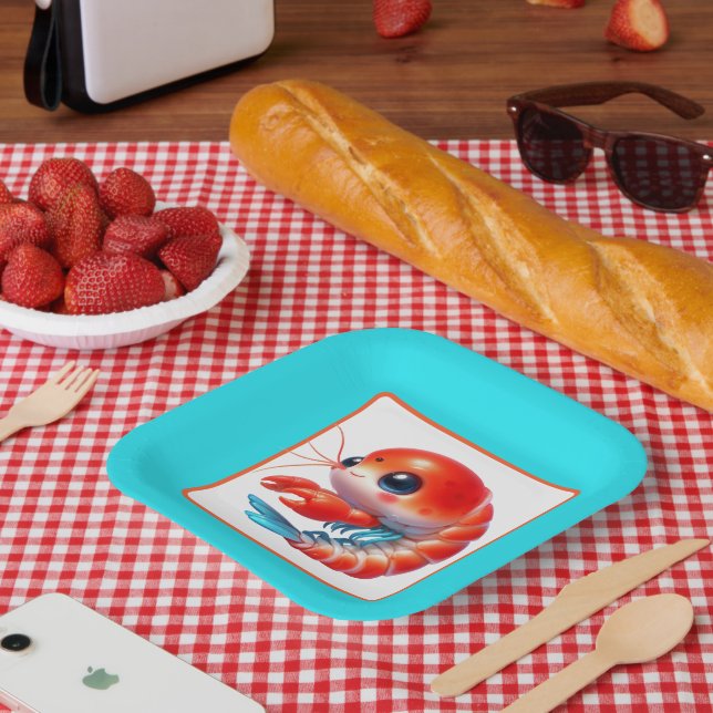 Cute beach shrimp party paper plate (Picnic)