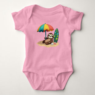 Cute beach sloth add text baby bodysuit