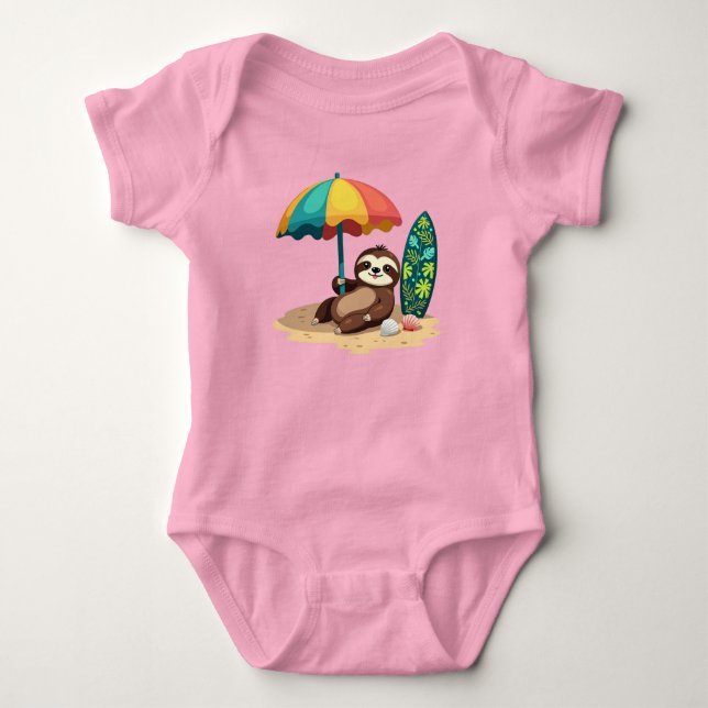 Cute beach sloth add text baby bodysuit (Front)