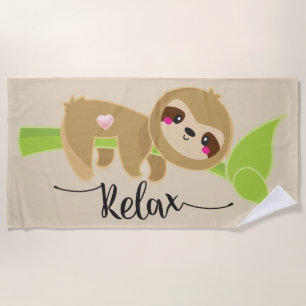 Cute Beach sloth relaxing Beach towel