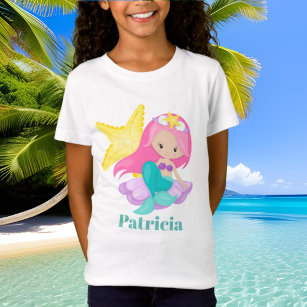 Cute Beach starfish and mermaid add name t-shirt