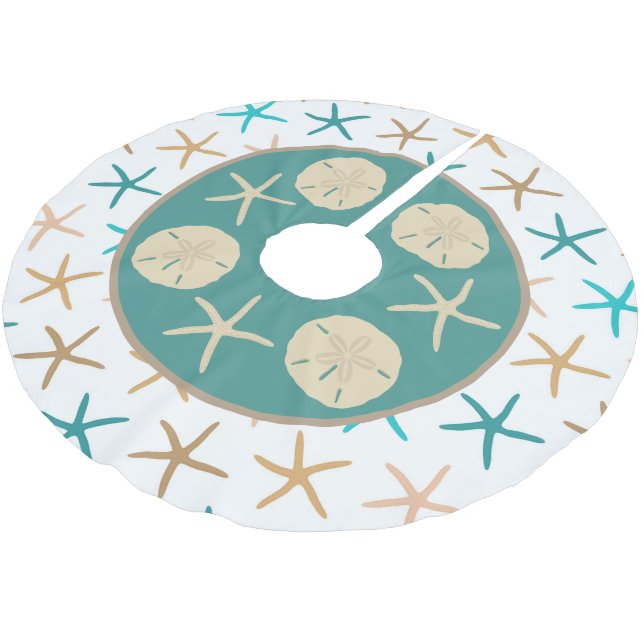 Cute beach starfish and sand dollars tree skirt (Angled)
