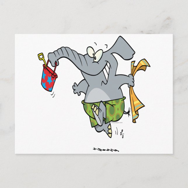 cute beach time elephant cartoon postcard (Front)