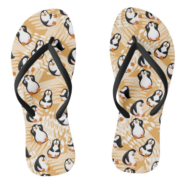 cute beach tropical penguins Flip Flops (Footbed)