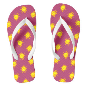 Cute Beach Vacation Happy Face Sun Pink Yellow Thongs