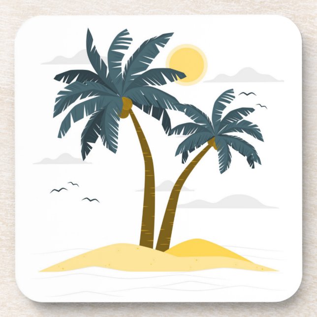 Cute Beach Vacation Tropical Palm Coaster (Front)