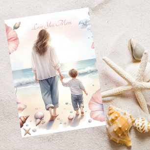 Cute Beach Walk With Mum Watercolor Mother's Day Holiday Card