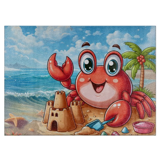 Cute beach watermelon crab  cutting board (Front)
