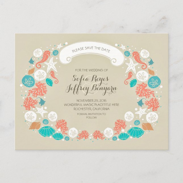Cute Beach Wedding Save The Date Postcards (Front)