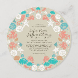 Cute beach wreath wedding invitations
