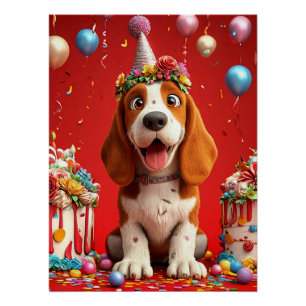 Cute Beagle Birthday Poster   Adorable Dog Party