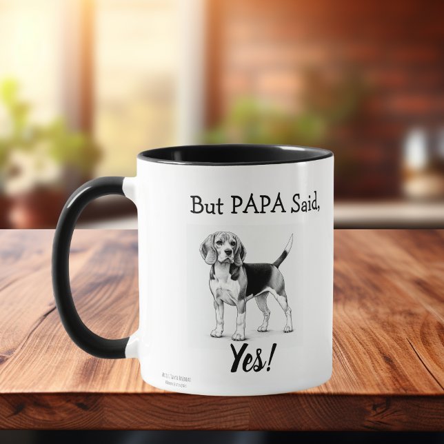 Cute Beagle Black/ White typography Personalise Mug (Fun Beagle Pup)