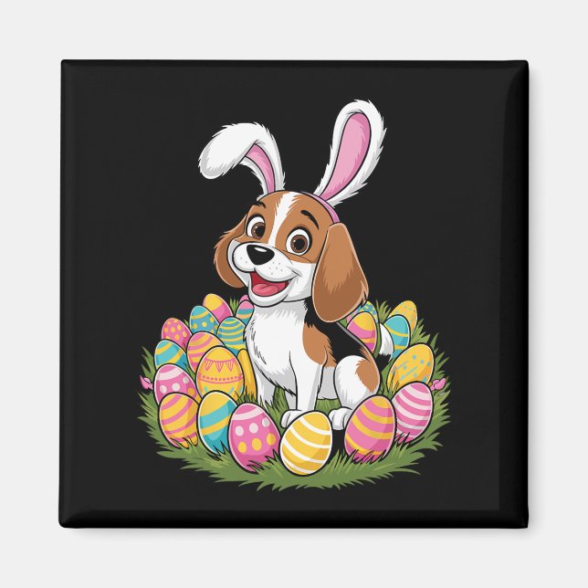 Cute Beagle Bunny Ears Easter Egg Hunt Happy Easte Magnet (Front)