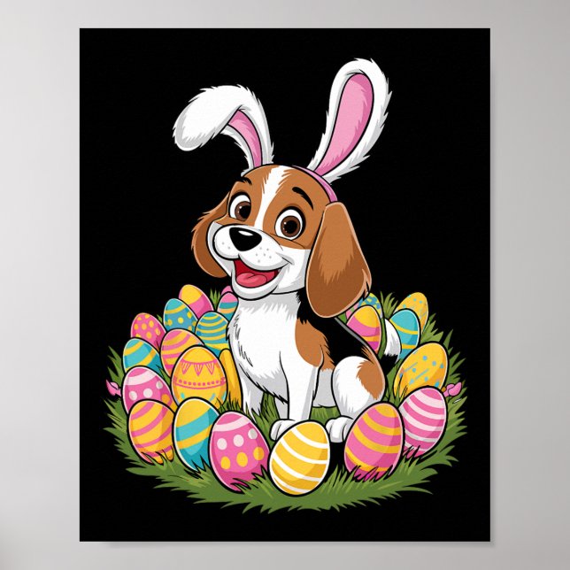 Cute Beagle Bunny Ears Easter Egg Hunt Happy Easte Poster (Front)
