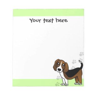 Cute Beagle Cartoon Dog on Green with Paw Prints Notepad