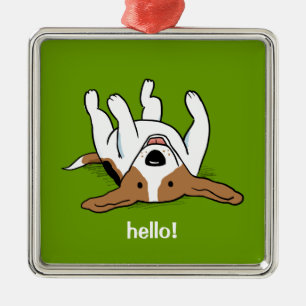 Cute Beagle Cartoon Dog with Customisable Text Metal Ornament