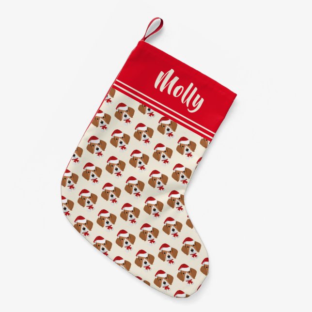 Cute Beagle Cartoon Pattern - Personalised Small Christmas Stocking (Front (Hanging))