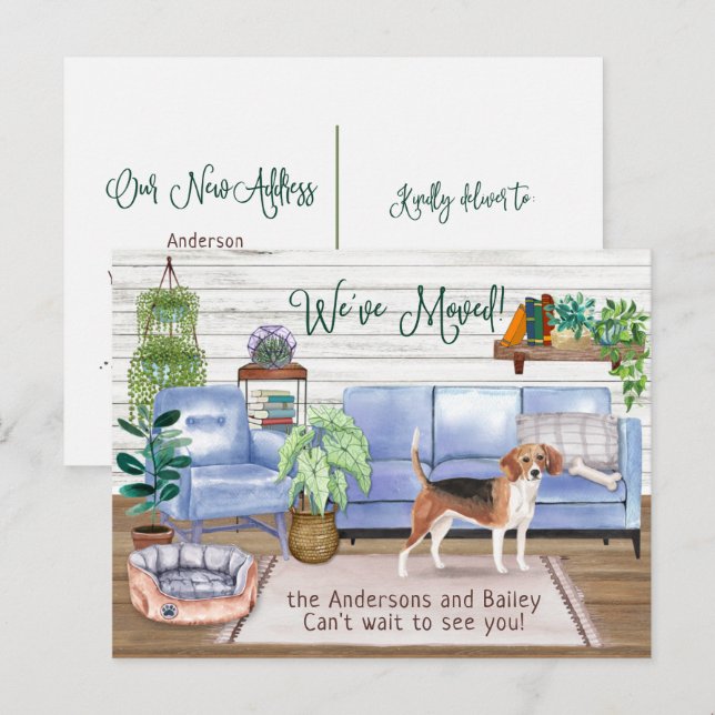 Cute Beagle Cosy New Home Moving          Announcement Postcard (Front/Back)