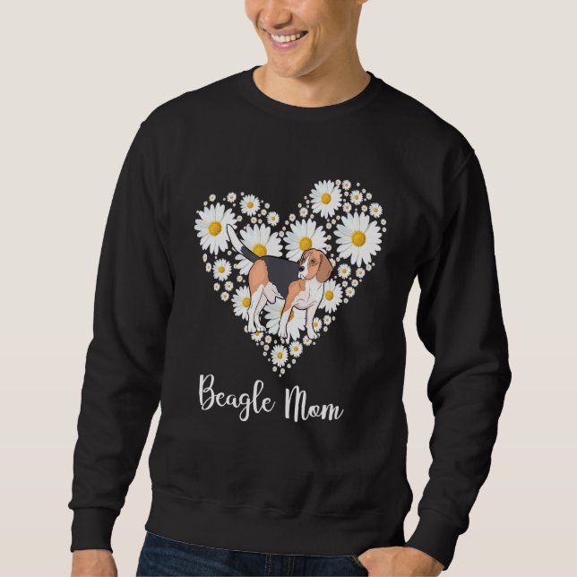 Cute Beagle Daisy Flower Heart Mothers Day Sweatshirt (Front)