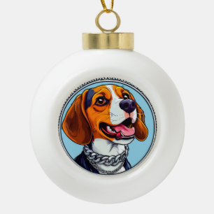 Cute beagle Dog Ceramic Ball Christmas Ornament