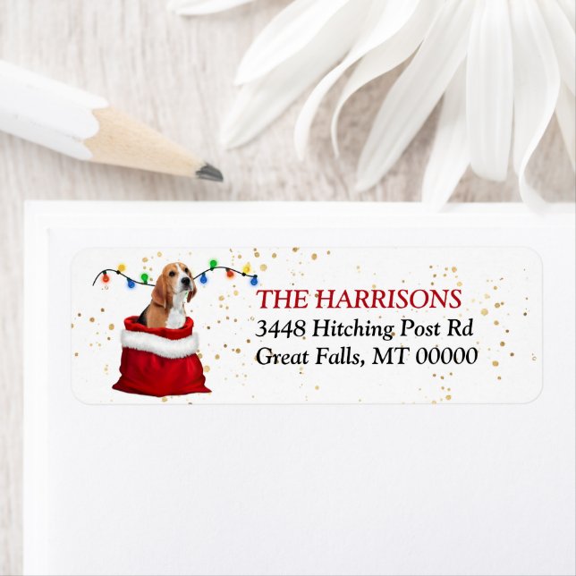 Cute Beagle Dog Christmas Gift Bag Return Address Label (Insitu)