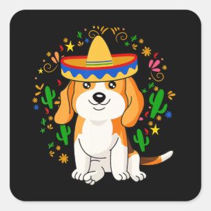 Cute Beagle Dog Cinco De Mayo Celebration Gift Square Sticker