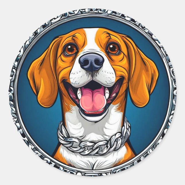 Cute Beagle dog Classic Round Sticker (Front)