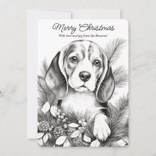 Cute Beagle Dog Enjoying Christmas Colouring Holiday Card