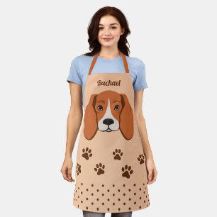 Cute Beagle Dog Face and Paw All-Over Print Apron
