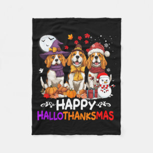 Cute Beagle Dog Hallothanksmas Halloween Fleece Blanket